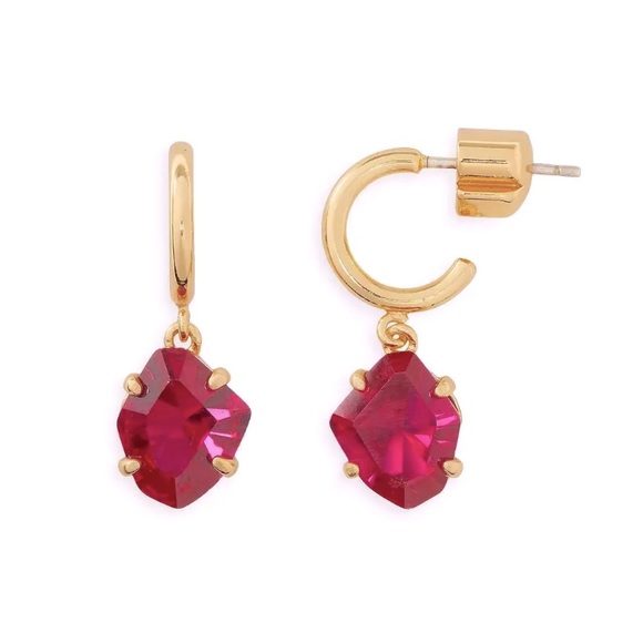 Kate Spade NWT treasure trove Fuchsia Huggies Earrings. - Picture 2 of 6
